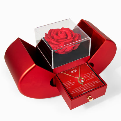 Husband to Wife Gift – Heart Necklace with Red Rose Heart Box